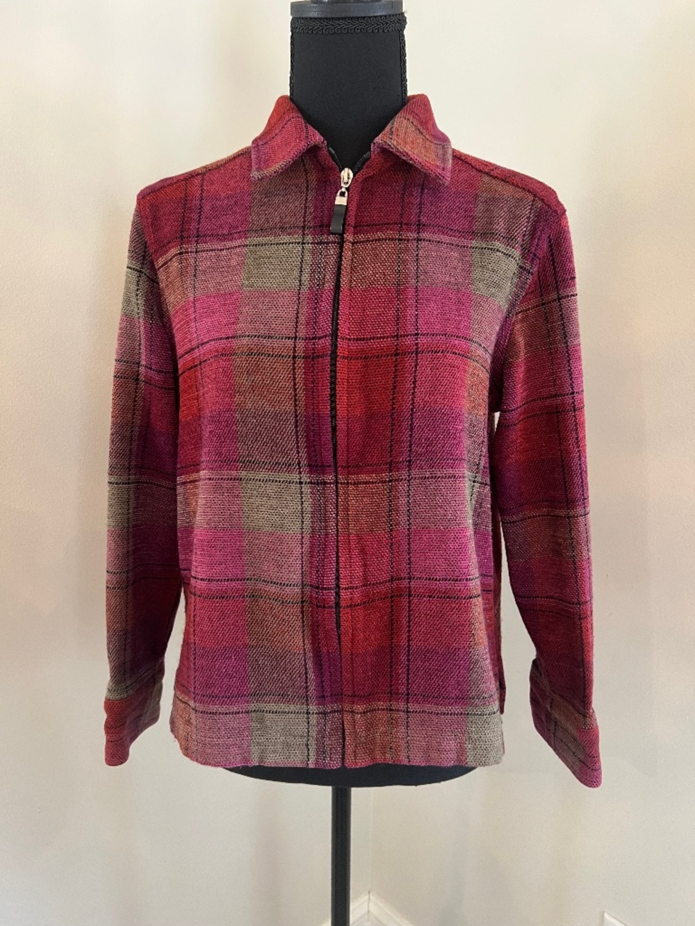 Allison Daley Women's Petite Zip Up Plaid Jacket